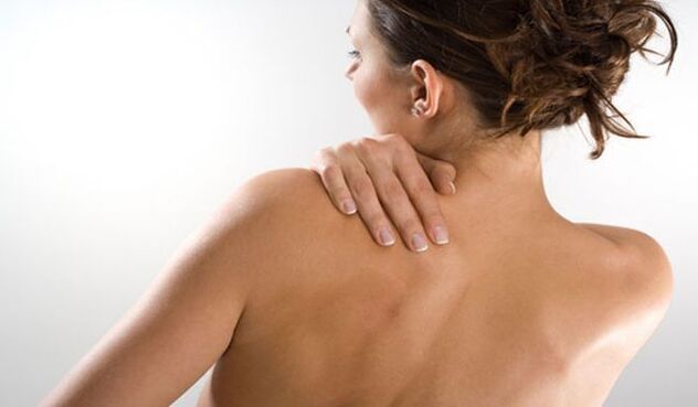 A woman is concerned about pain behind her left shoulder blade